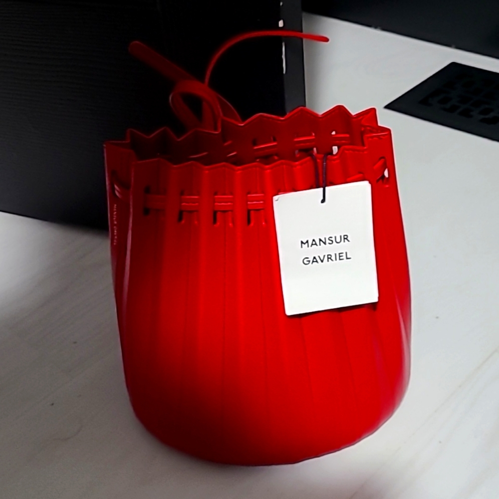 Mansur Gavriel Lambskin Mini Pleated Bucket Red - Brand New With Tags